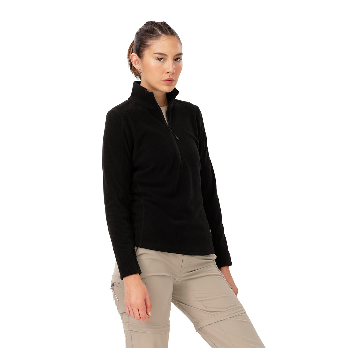 Suéter Polar Media Cremallera para Mujer Paine Negro